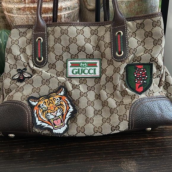 Gucci Princy GG Canvas & Leather Tote Bag Sherry Line with Patches - Picture 17 of 17